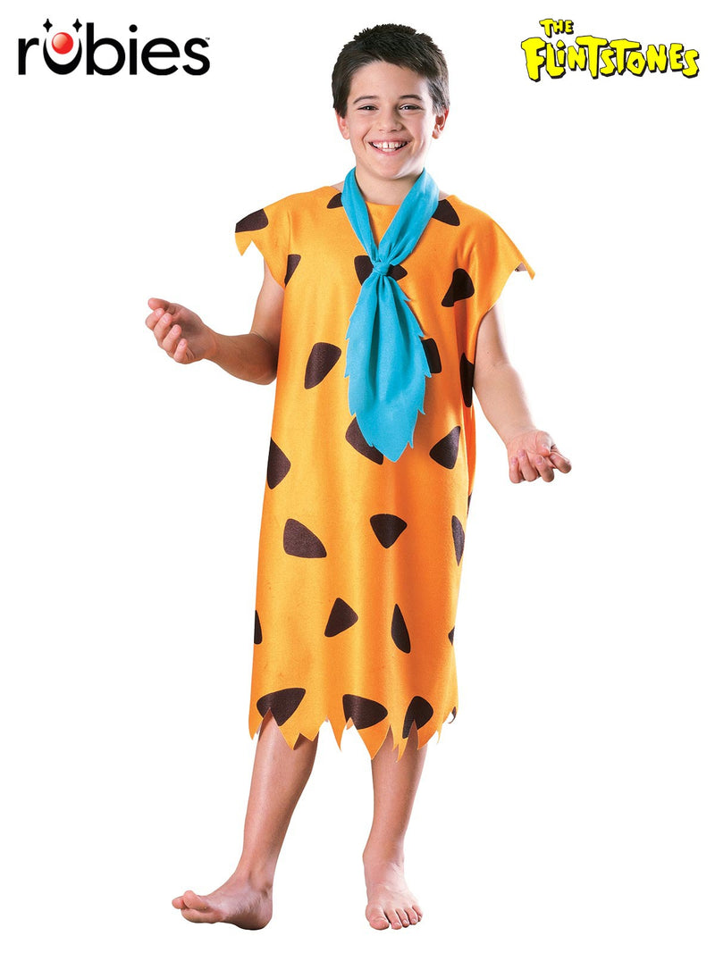 Kids Fred Flintstone Costume tunic with stone-spot print and turquoise neck tie