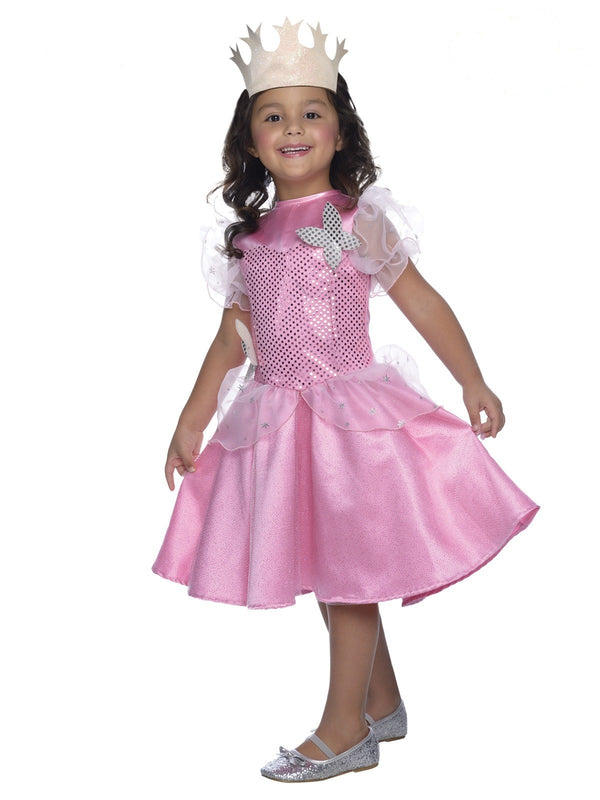 Kids Glinda the Good Witch costume dress with pink sequined bodice and silver crown