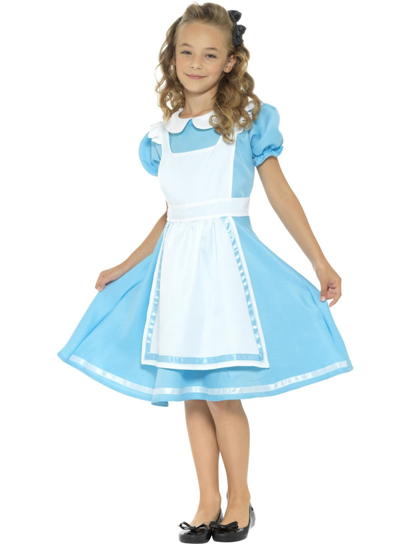 Kids Alice Wonderland costume - sky blue dress with white apron and black bow headband