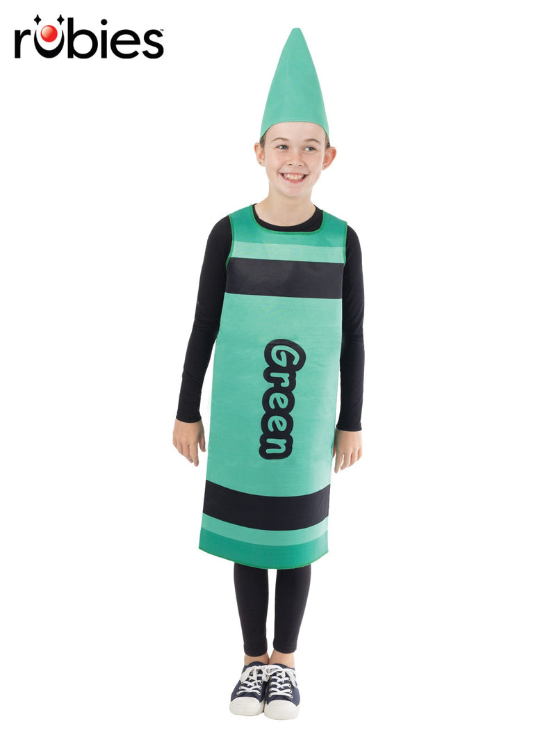 Kids Green Crayon Costume tabard with pointed hat