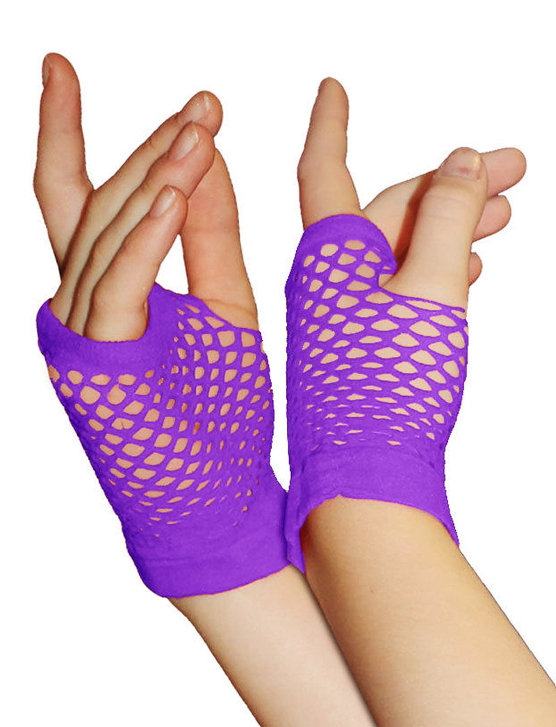 Coobey 80s Neon  Fishnet Gloves  Leg Warmers accessory set Purple
