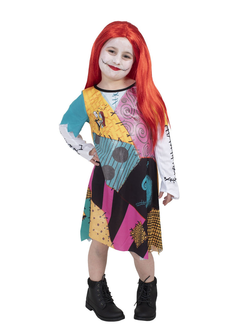 Close-up of Sally ragdoll costume showing printed stitching detail and character art on chest