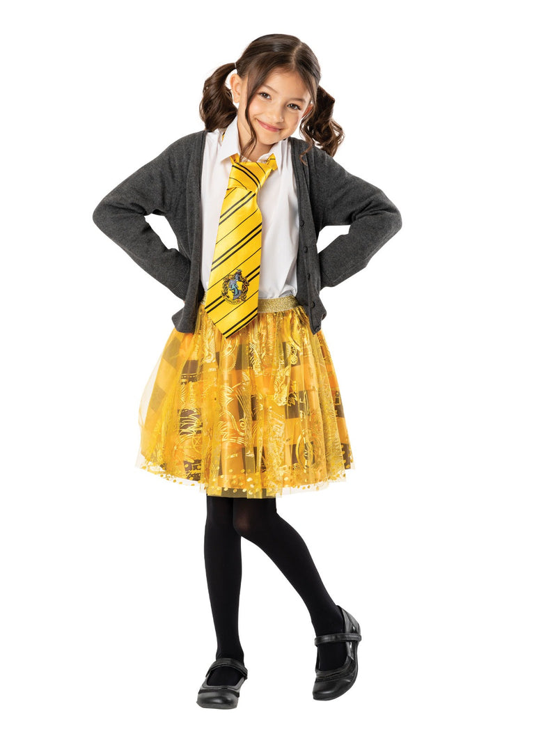 Close-up of Hufflepuff gold foil pattern on tutu front panel with glittery waistband