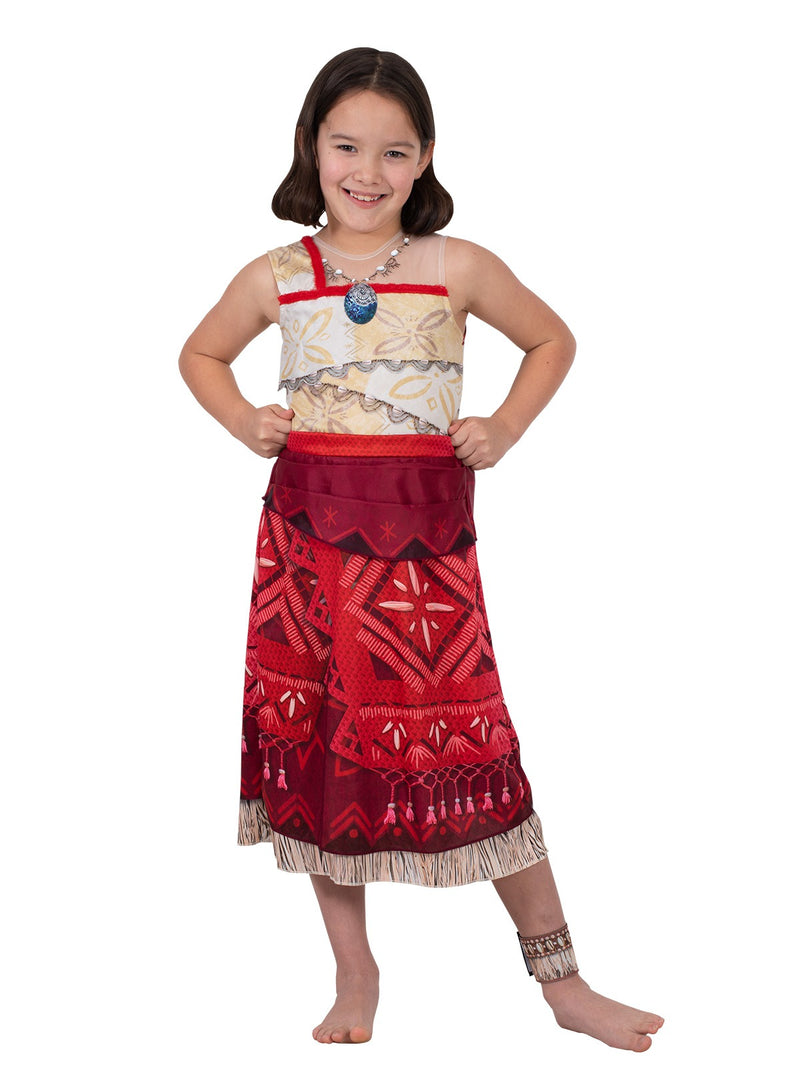 Disney Moana dress showing printed shell necklace mesh detail and ankle cuff
