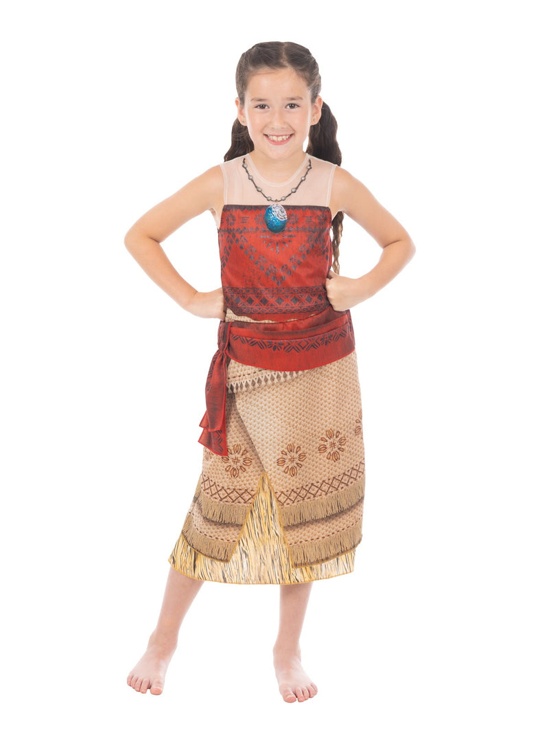 Close-up of Moana costume bodice with tribal prints and molded foam heart-of-Te-Fiti pendant