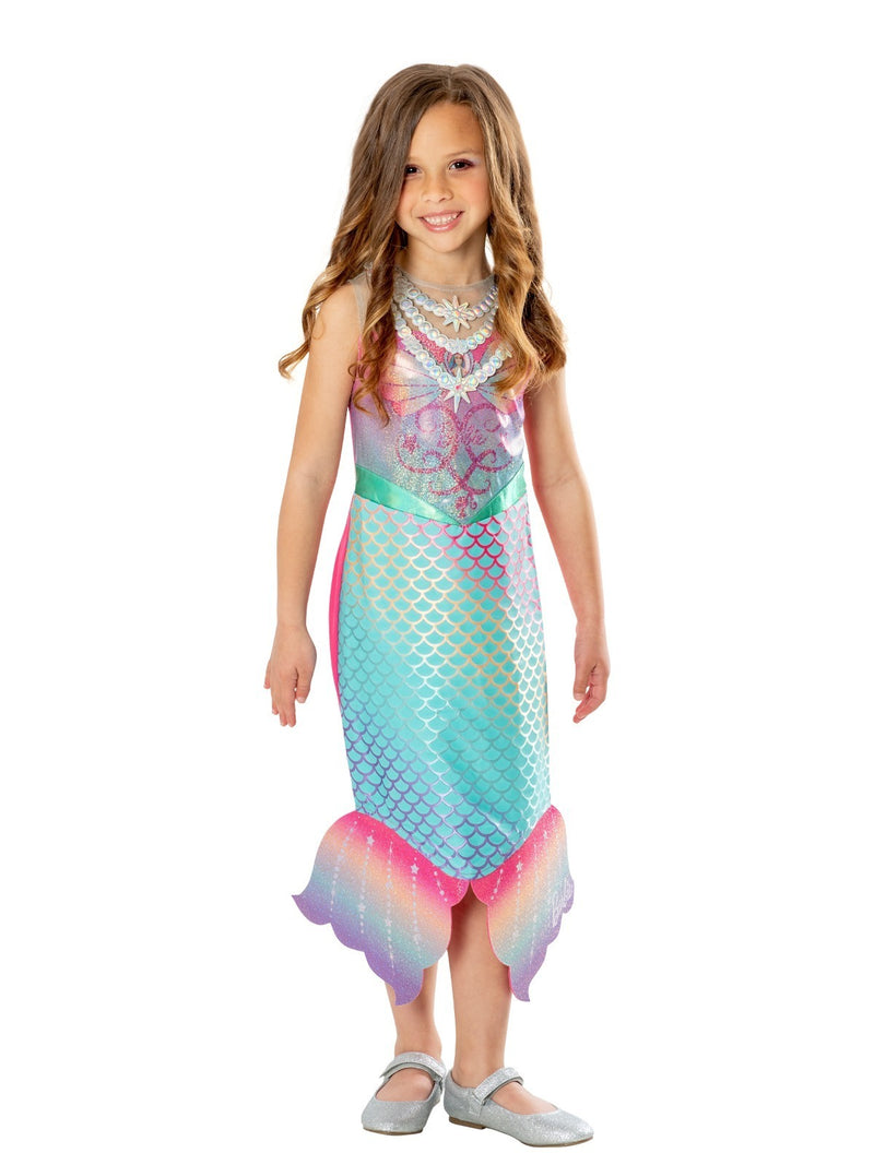 Close-up of UV color-changing scale print on Barbie mermaid costume skirt