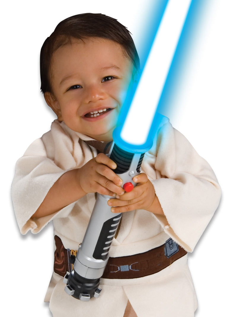 Close-up of Star Wars Jedi Knight toddler romper showing printed belt detail