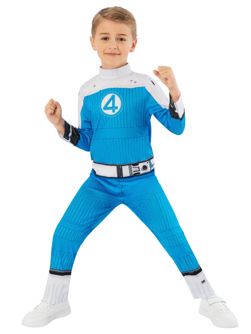 Child wearing Marvel Fantastic Four Human Torch superhero costume full body view