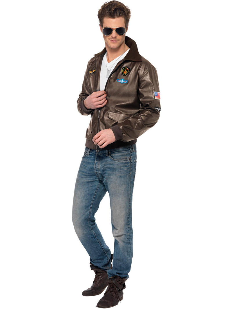 Mens Fighter Pilot Bomber Jacket - 80s Aviator Costume Accessory