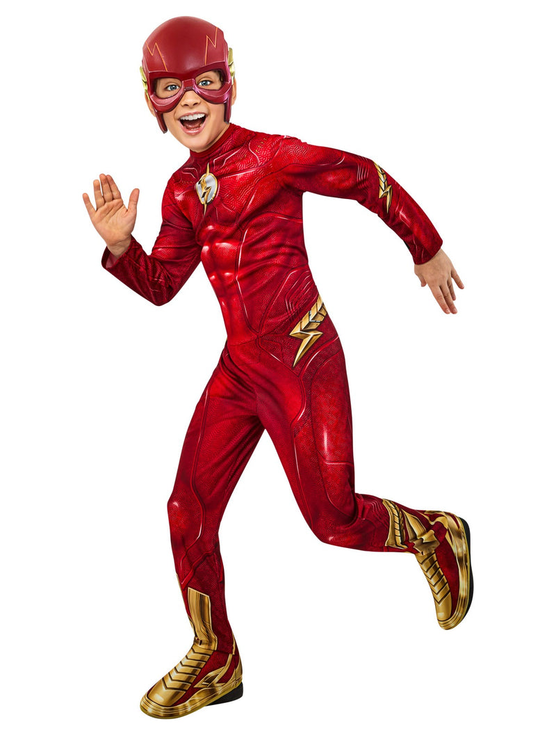 DC Flash half mask with gold ear pieces and lightning accents included with costume