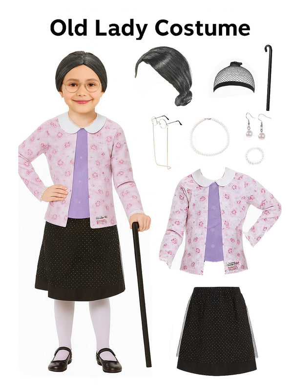 Girls 100 Days of School Grandma Dress Up Costume + Accessories