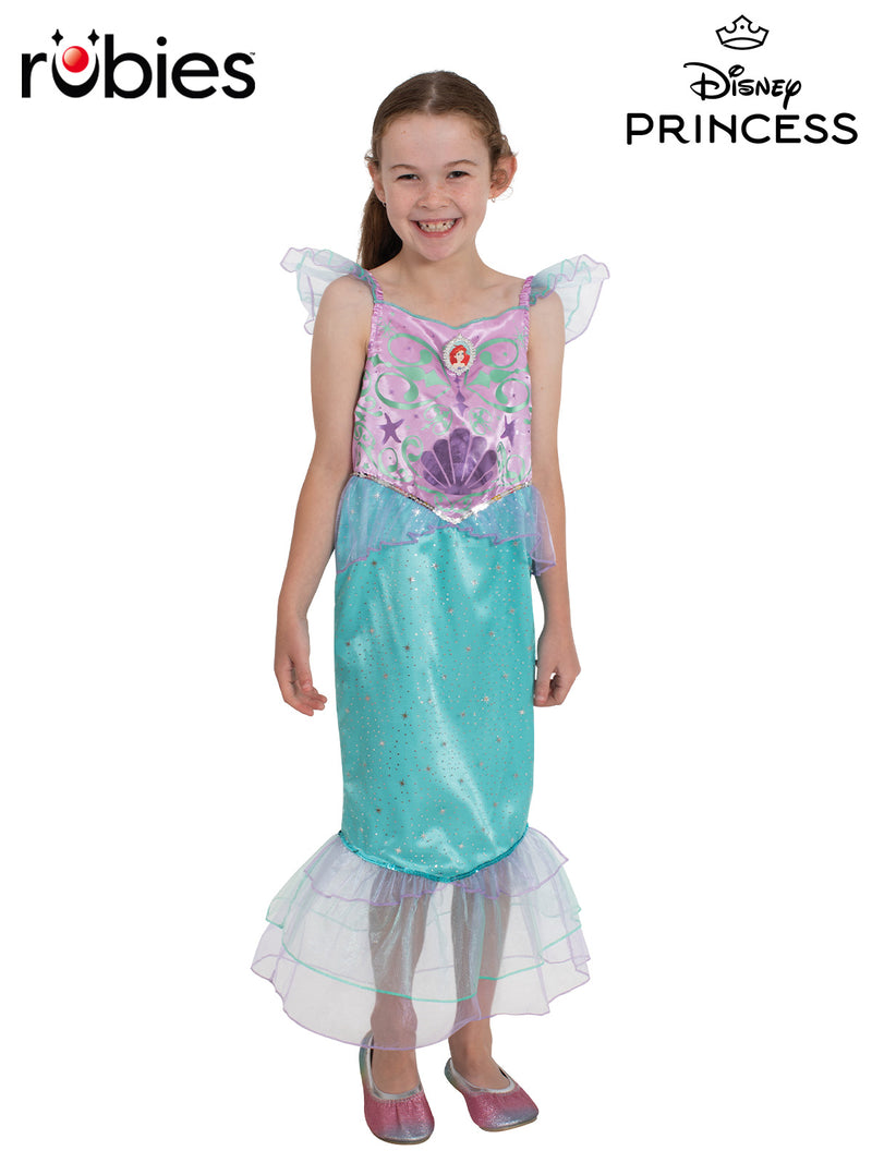 Kids Disney Ariel Little Mermaid costume dress with sparkle bodice and layered tulle mermaid tail