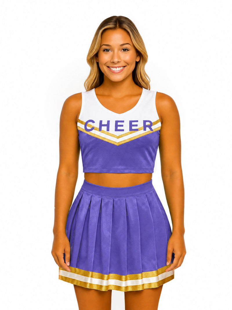 Womens Purple Cheerleader Costume - Athletic Spirit Squad Outfit