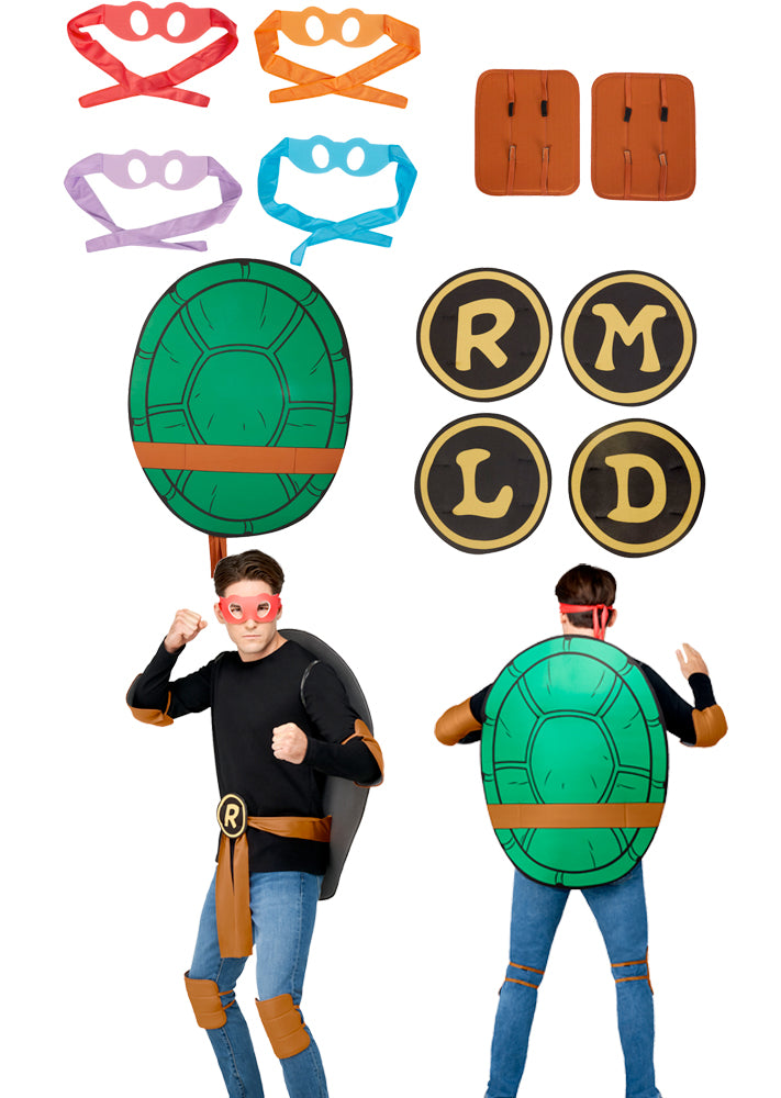 Mens Ninja Turtle Costume Kit TMNT Shell Masks & Logos Set