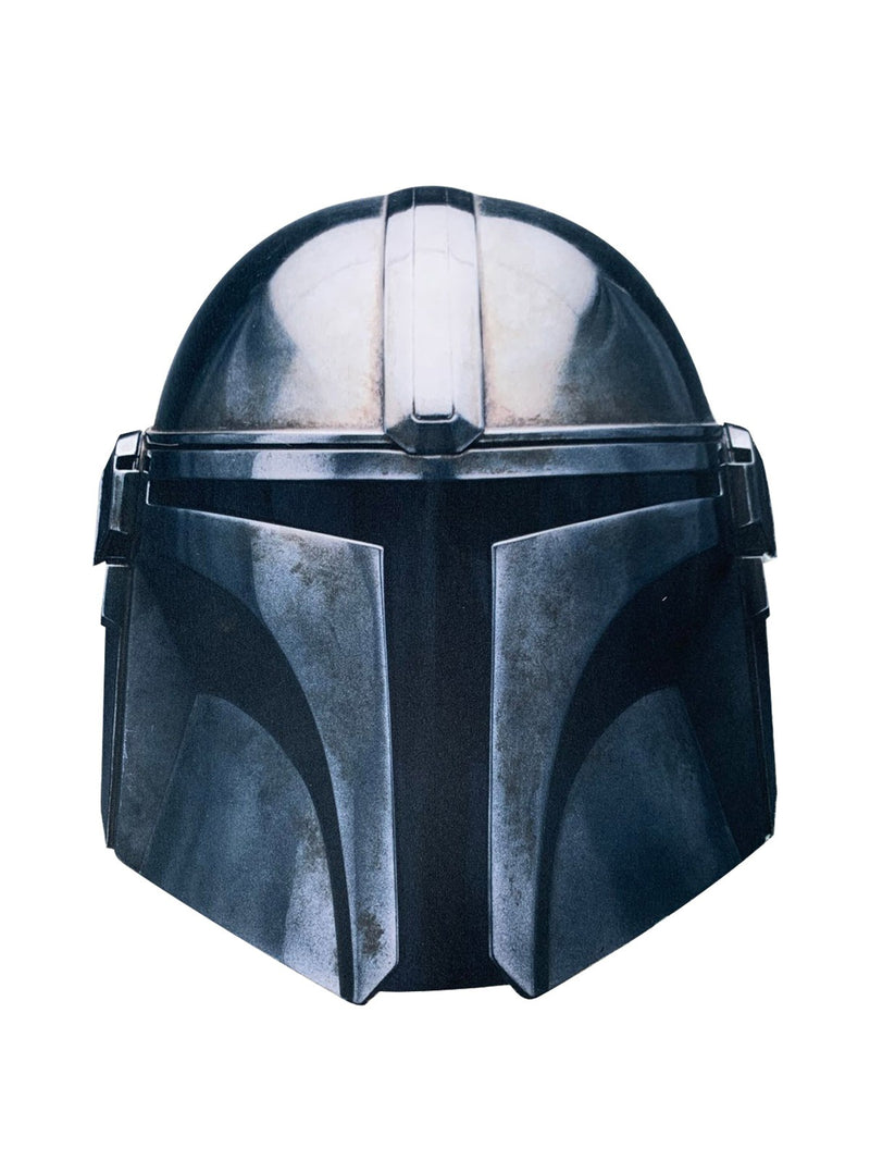 Kids Mandalorian oversized EVA foam mask - front view showing detailed beskar armour helmet design with sculpted visor