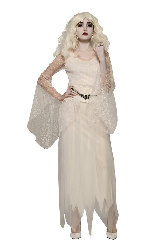 Womens Gothic Witch Costume - White Lace Ghost Dress Halloween