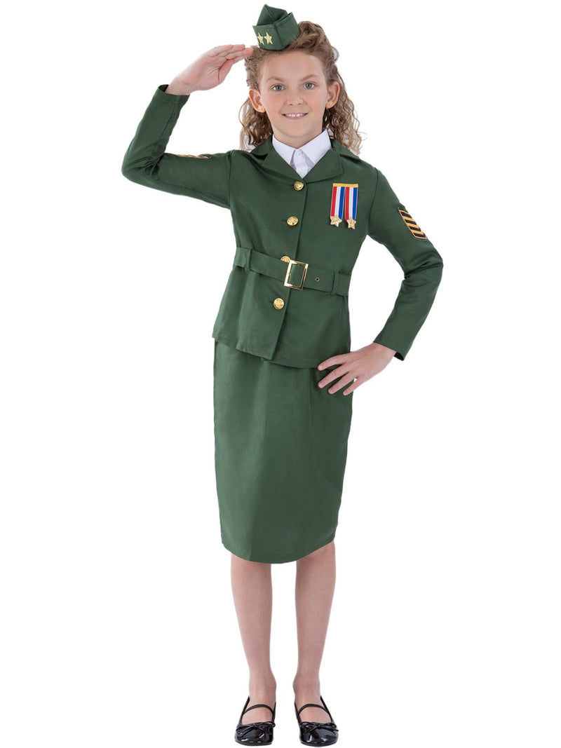 Kids Army Girl Costume - 1940s WWII Military Uniform Dress Set