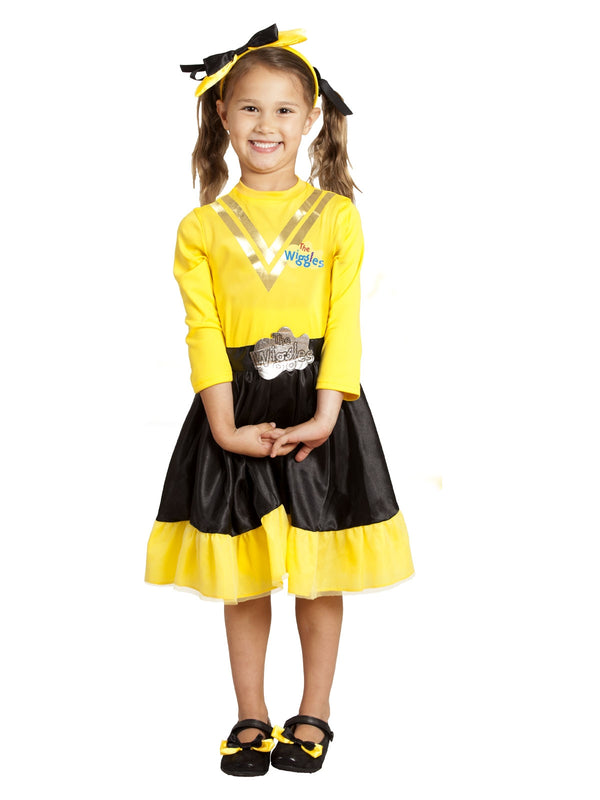 Kids Emma Wiggle costume dress in yellow and black with gold chevron stripes