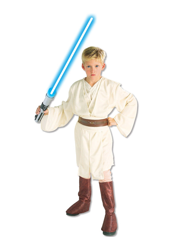 Kids Boys Obi-Wan Kenobi Costume hero full front view - child wearing complete Jedi/Sith costume set