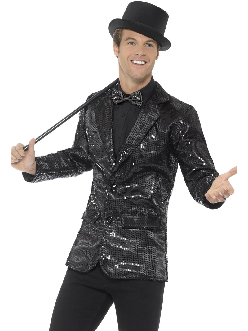 Mens Black Sequin Jacket - Showman Stage Performer Blazer Costume