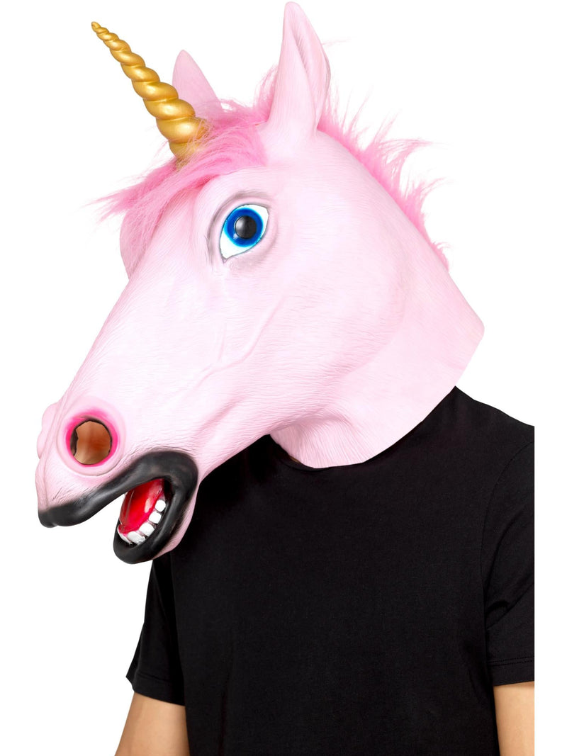 Adult Pink Unicorn Latex Mask - Full Overhead Fantasy Costume Accessory