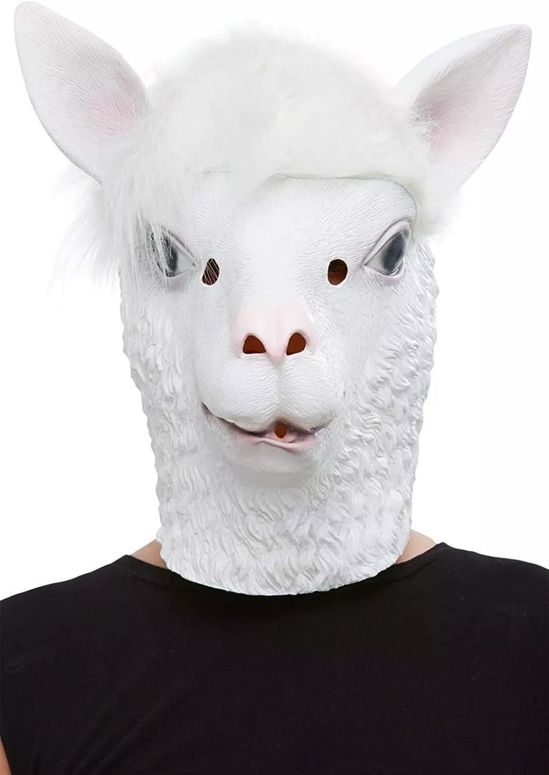 Adult White Llama Mask - Full Head Latex Animal Costume Accessory