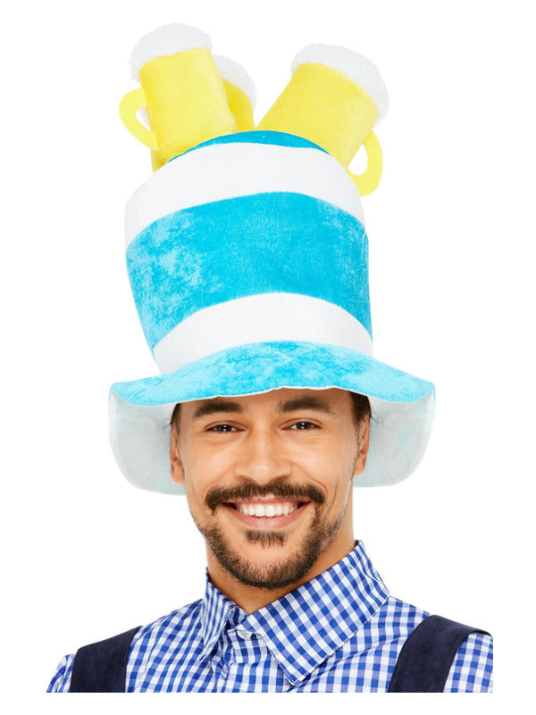 Adult Oktoberfest Beer Hat - Bavarian Festival Blue Striped Top Hat
