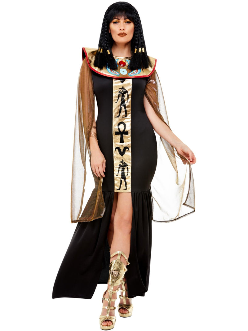 Womens Egyptian Goddess Costume - Cleopatra Queen Dress with Gold Cape
