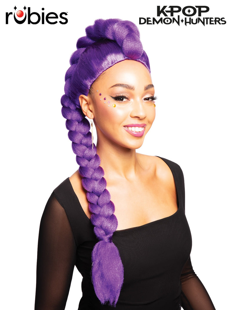Adult Rumi wig with long purple braid and crown knot detail from K-Pop Demon Hunters