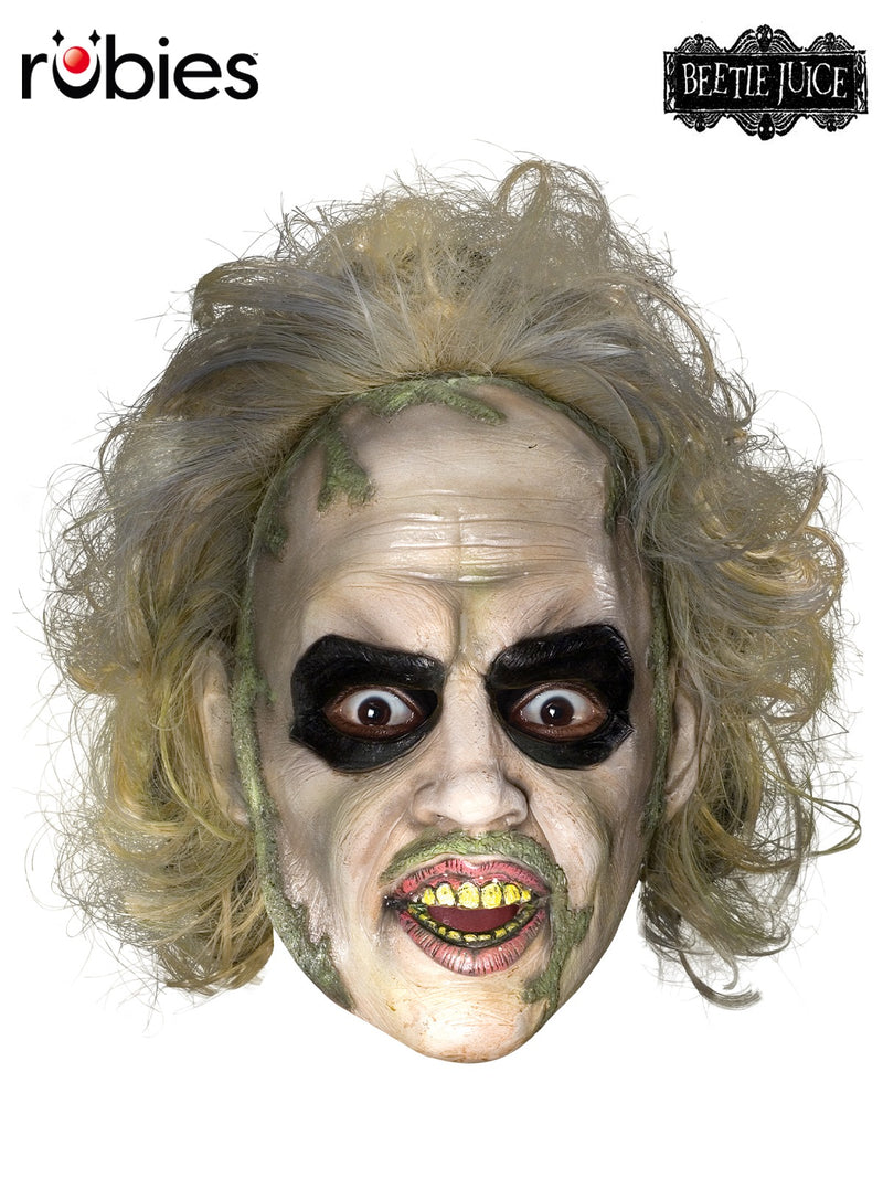 Adult Beetlejuice mask front view showing painted decay details and grimacing face