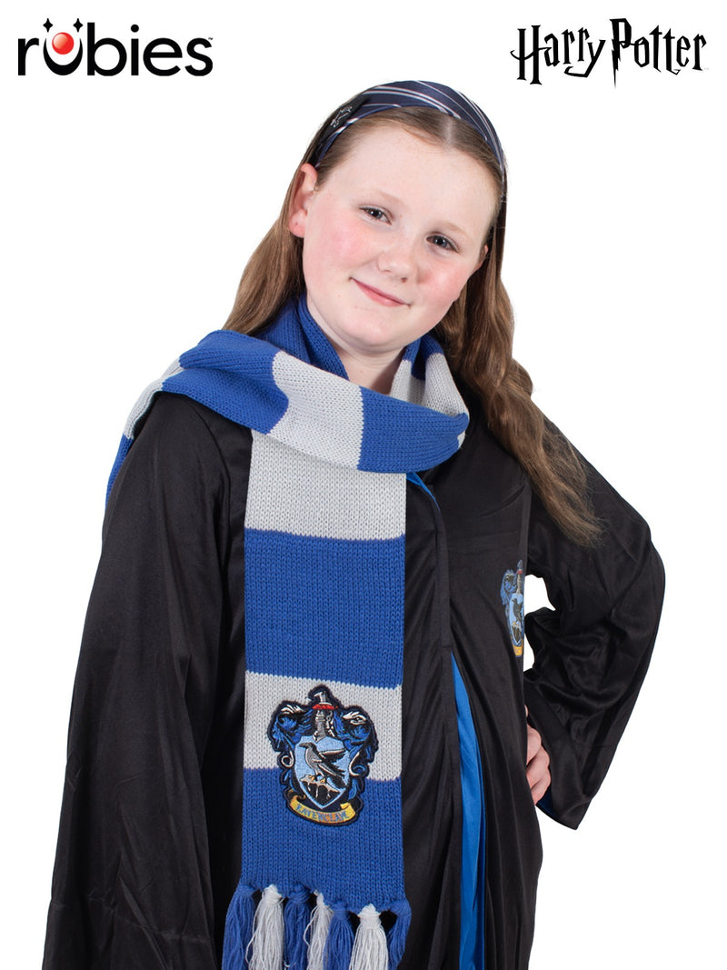 Harry Potter Ravenclaw headband and scarf set in blue and bronze house colors with eagle emblem