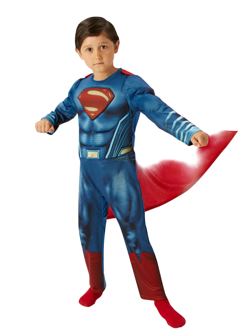 Kids Superman costume with padded muscle chest and detachable red cape