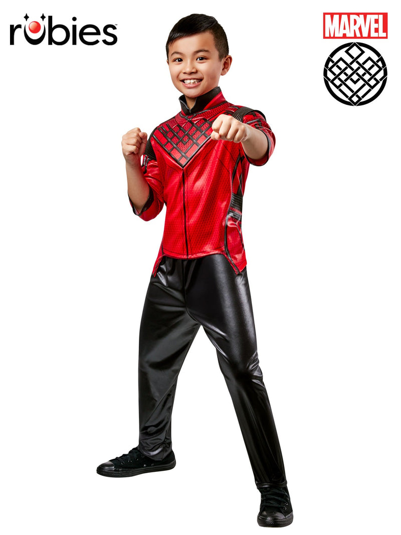 Kids Shang-Chi costume with red and black padded top and shoulder armour
