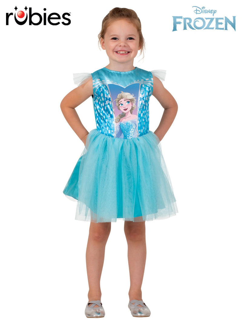 Kids Disney Frozen Elsa dress costume with turquoise satin bodice and tulle skirt overlay
