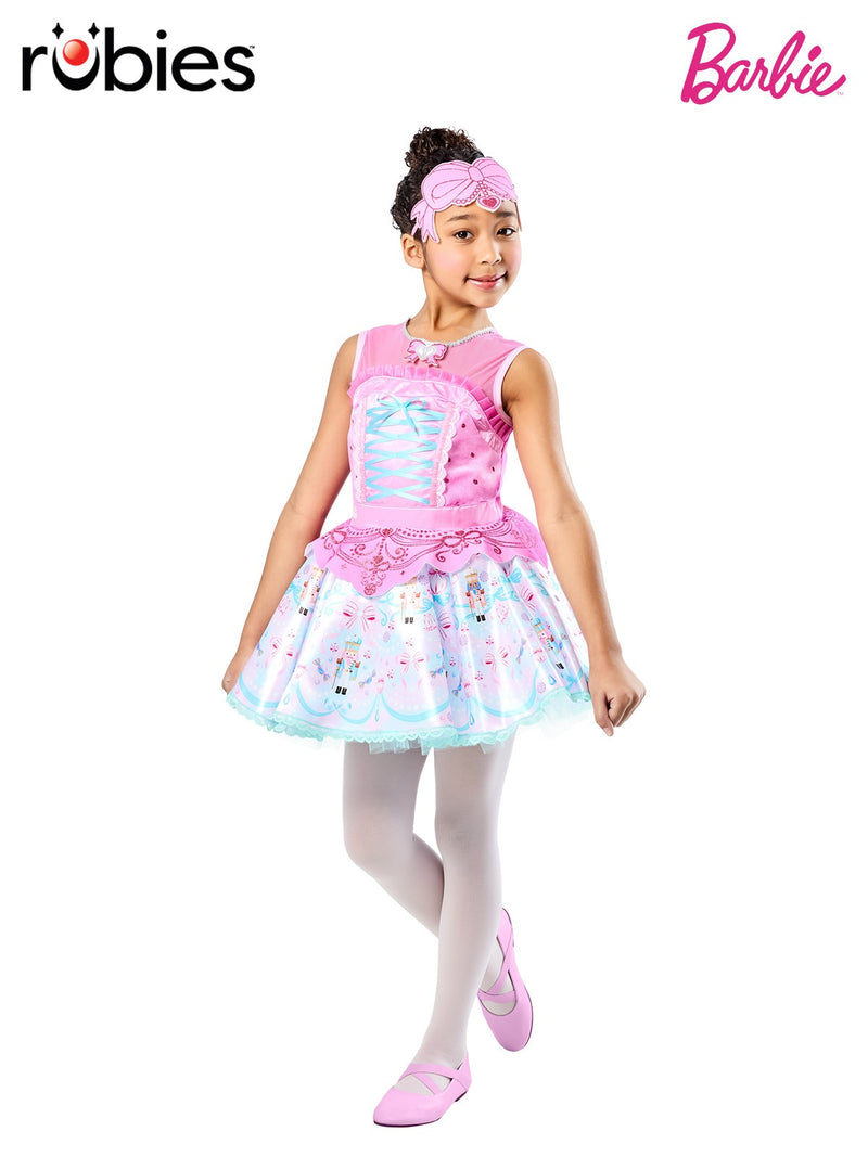Kids Barbie Nutcracker Sugarplum Princess costume with pink satin bodice and layered tutu skirt