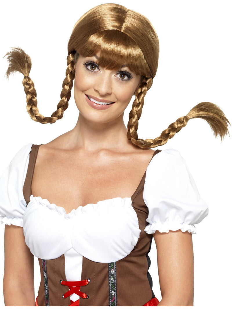 Adult Bavarian Oktoberfest wig with blonde plaits and wire-posed braids