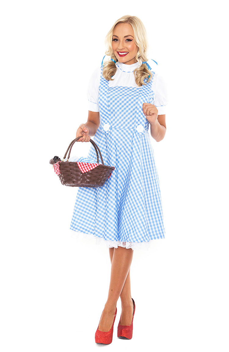 Womens Kansas Farmgirl Costume - Blue Gingham Storybook Dress