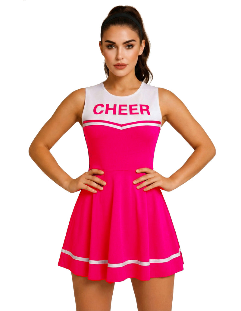 Pink Ladies Cheerleader School Girl Uniform Fancy Dress Costume