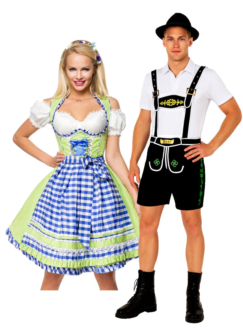 Adult Bavarian Oktoberfest Couples Costume - Dirndl & Lederhosen Set