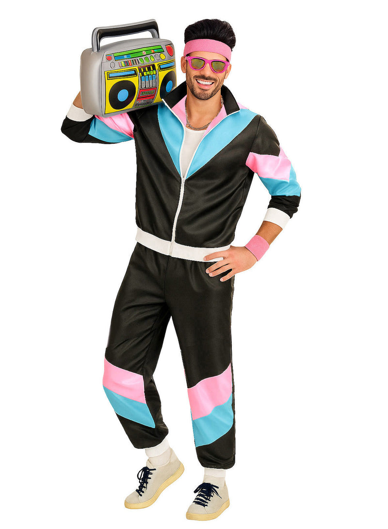 Mens 80s Shell Suit Costume - Black Pink Blue Retro Tracksuit