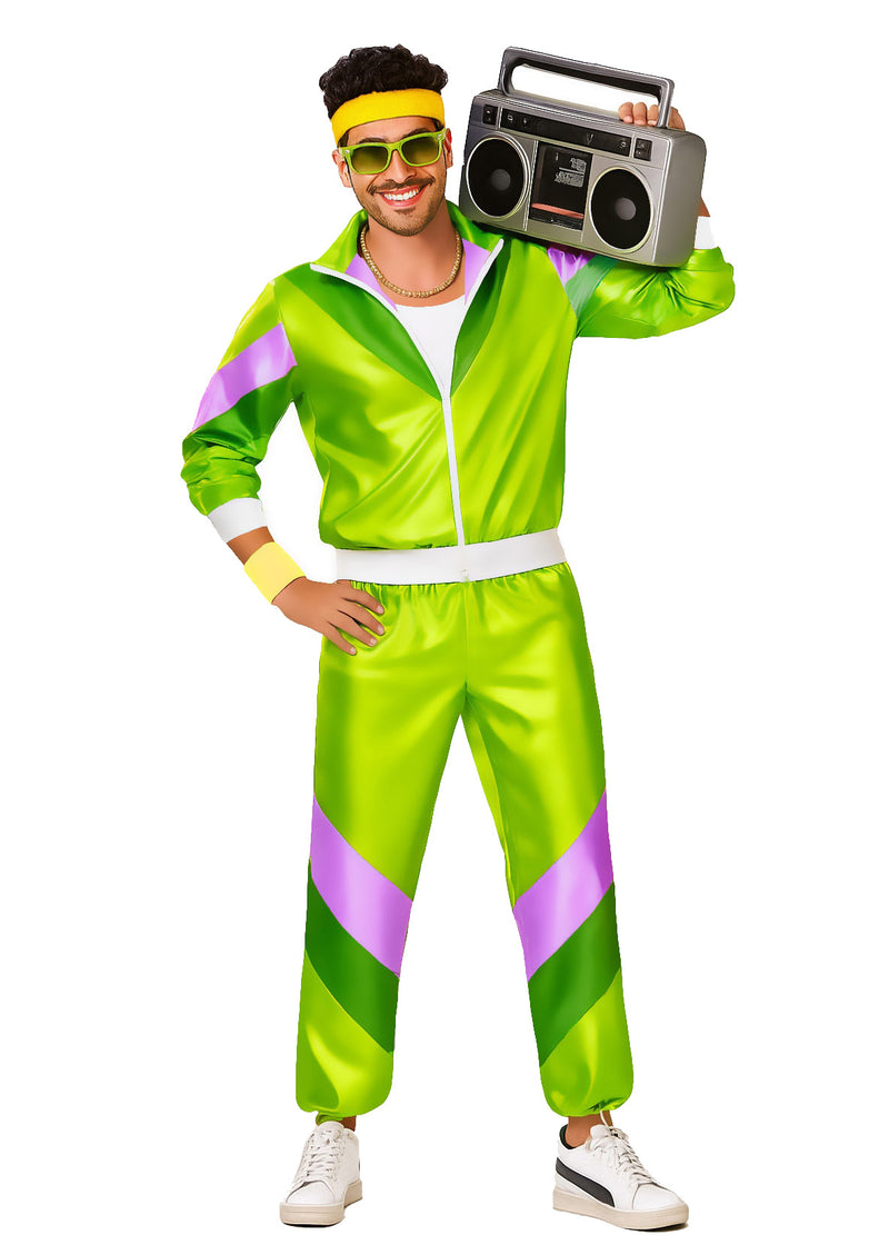 Mens 80s Shell Suit Costume - Lime Green Retro Tracksuit