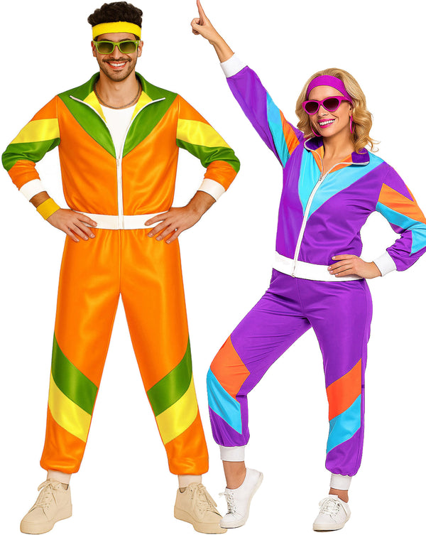 Adult 80s Retro Shell Suit Costume - Couples Matching Tracksuit Set