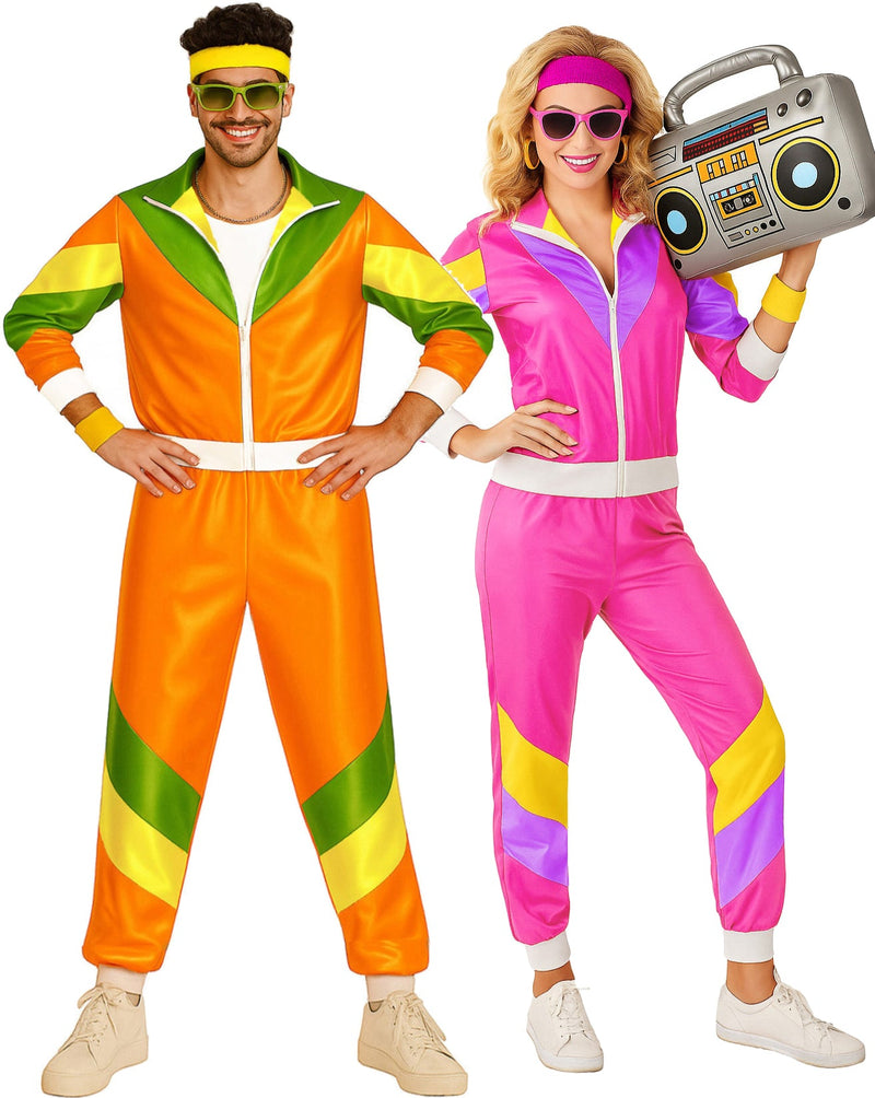 Couple 80s Shell Suit Dress Up Orange Pink Tracksuit