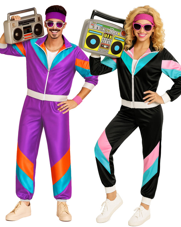 Mens and Womens 80s Shell Suit Costume - Retro Tracksuit Couples Set