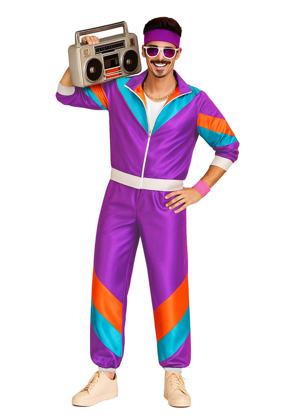 Mens 80s Shell Suit Costume - Purple Retro Tracksuit Set