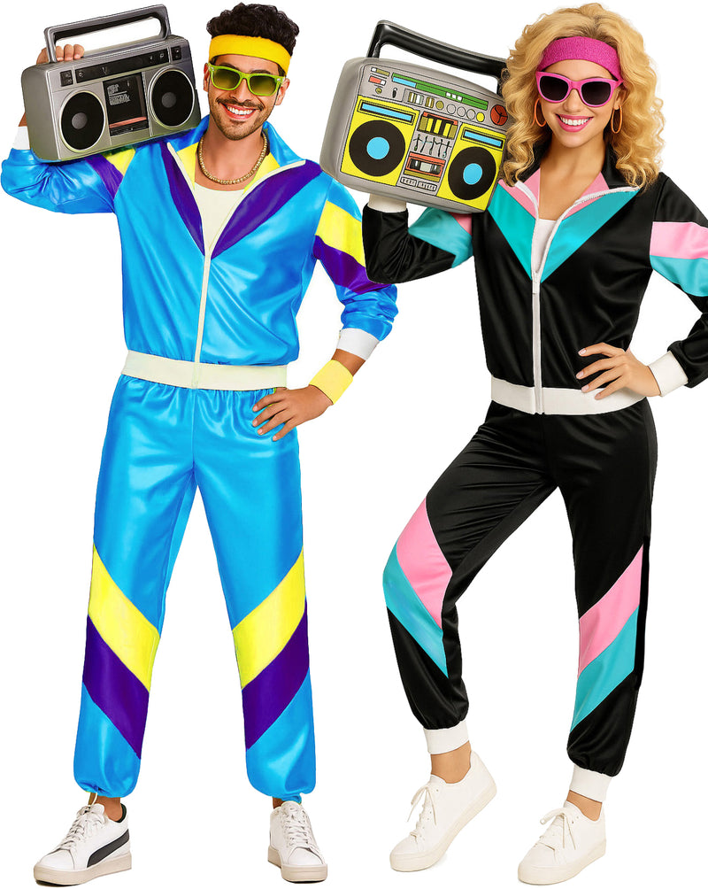 Adult 80s Retro Tracksuit Costume - Couples Shell Suit Set