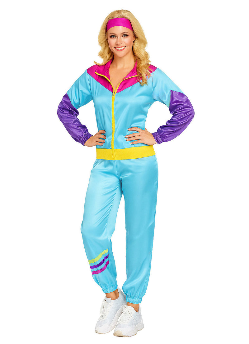 Womens 80s Shell Suit Costume - Retro Tracksuit Aerobics Outfit