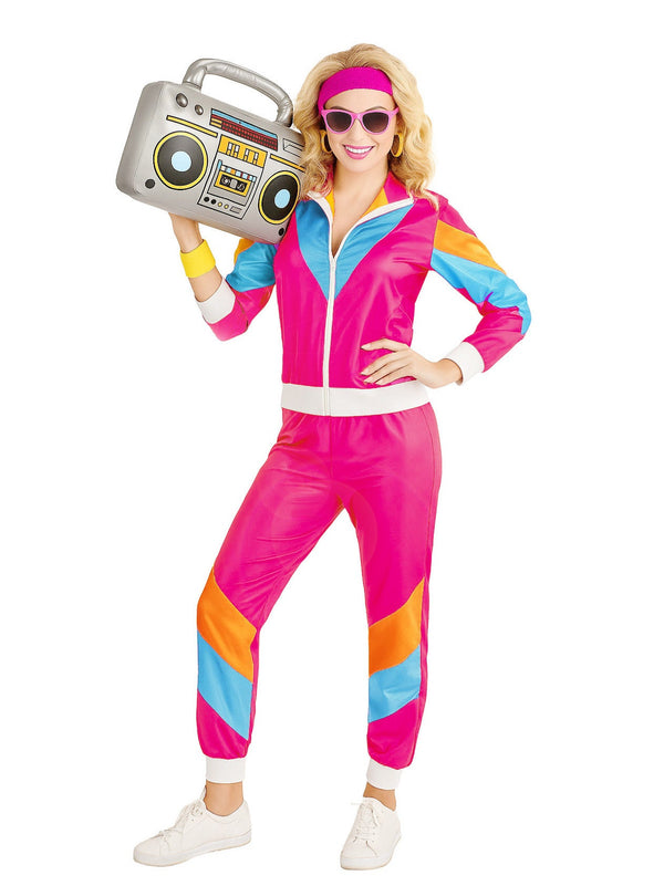 Womens 80s Shell Suit Costume - Hot Pink Retro Tracksuit Set