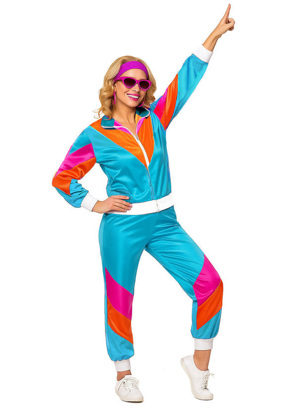 Womens 80s Shell Suit Costume - Retro Tracksuit with Color Block Design