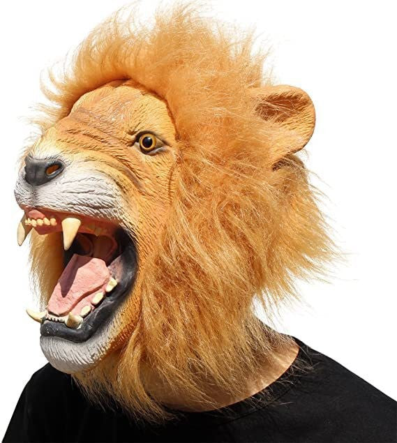 Adult Realistic Lion Mask - Full Overhead Safari Animal Costume Accessory